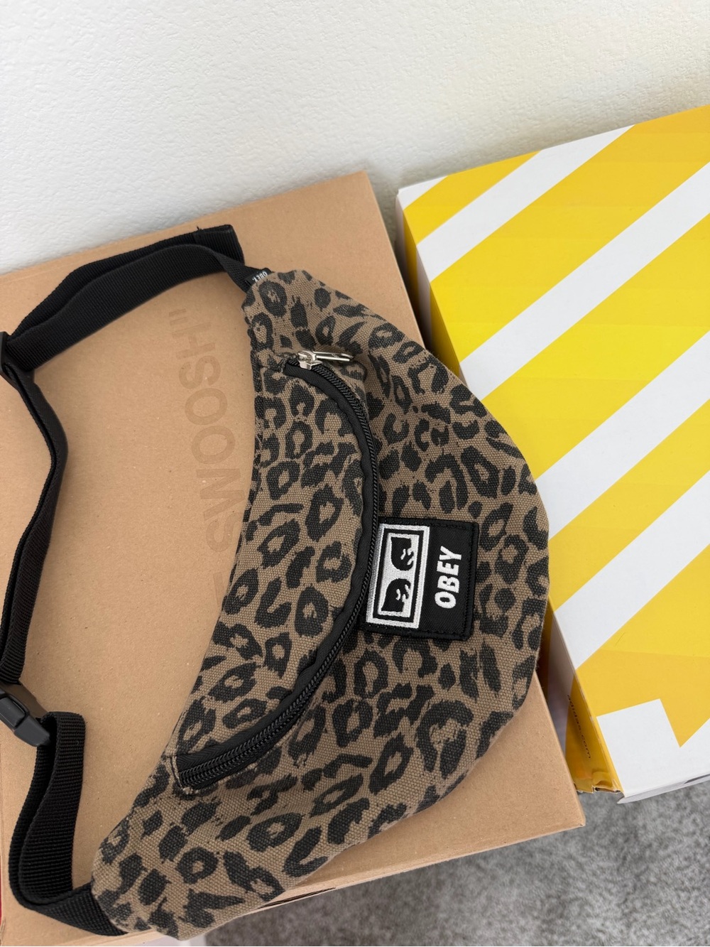 Obey Leopard-Print Fanny Pack in Brown & Black